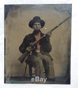 Civil War Tintype Photo Soldier w Rifle & Bayonet, Hezekiah Foster, 18th. Reg