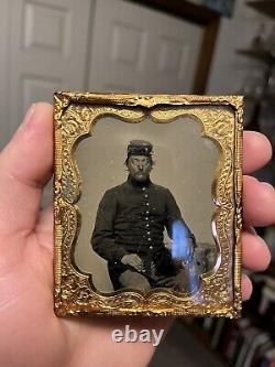 Civil War Tintype of a Soldier mint condition with a good condition leather case