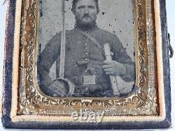 Civil War Tintyped Photograph of Union Soldier Double Armed with Sword & Revolver