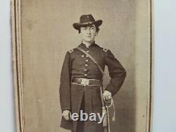 Civil War Union Army soldier, uniform, sword, cavalry hat, CDV photo
