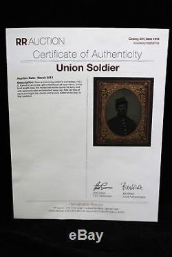 Civil War Union Soldier Oval Tin Type framed in half-case Frame with COA