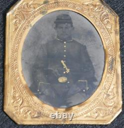 Civil War Union Soldier Tintype Armed M1860 Colt & Ornate Bowie Fighting Knife