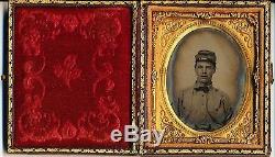 Civil War Union Soldier ambrotype in decorative case, IDd, 4th Maine Inf