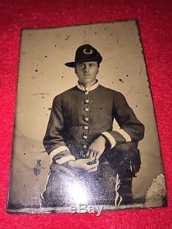 Civil War Union Soldier in Calvary Hardee Hat 1/6th Plate Tintype Photo