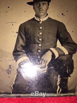 Civil War Union Soldier in Calvary Hardee Hat 1/6th Plate Tintype Photo