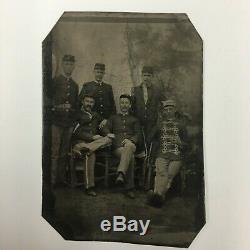Civil War Union Tintype 1/6 Plate Featuring 5 Soldiers and Musician Camp Scene