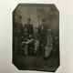 Civil War Union Tintype 1/6 Plate Featuring 5 Soldiers and Musician Camp Scene