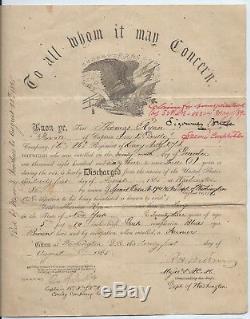 Civil War Union soldier Discharge papers, ribbons, photo 33rd New York regiment