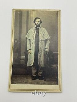 Civil War Union soldier In Long Jacket CDV Photo Identified Signed Mr. Oswiain