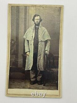 Civil War Union soldier In Long Jacket CDV Photo Identified Signed Mr. Oswiain