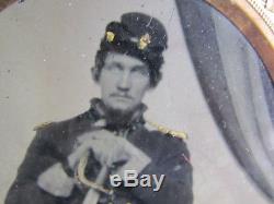 Civil War color tinted cavalry soldier holding sword tintype photograph & others