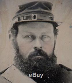 Civil War soldier Ambrotype sixth plate Relievo style early war in half case