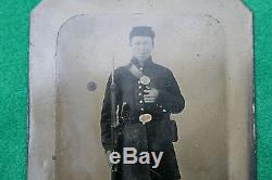 Civil War soldier tintype quarter plate nice content musket, knife etc