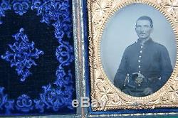 Civil War soldier tintype sixth plate with sword and S&W revolver excellent