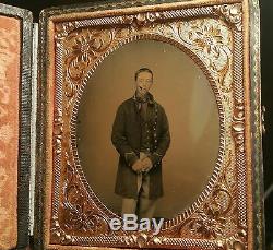Civil war ambrotype of young soldier smoking cigar nice condition