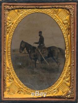 Civil war soldier on horse tintype