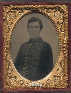 Civil war soldier tintype with woven wreath of human hair