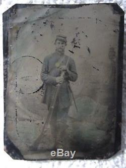 Color! Tall CIVIL War Soldier Hand Tinted Uniform 1/6 Plate Tintype Armed