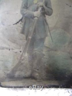 Color! Tall CIVIL War Soldier Hand Tinted Uniform 1/6 Plate Tintype Armed