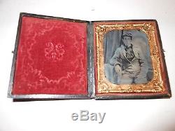 Confederate Civil War Soldier 1/6 Plate Ambrotype & Full Case