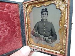 Confederate Civil War Soldier Ambrotype Photo with Sword & Colt Revolver Amazing