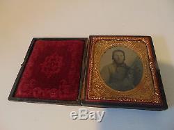 Confederate soldier with Colt Revolving Rifle Ambrotype Civil War 1/6 plate