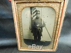 Dean & Emerson CIVIL War Soldier Officer Gun Flag Bars Tin Photograph Photo Half