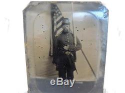 Dean & Emerson CIVIL War Soldier Officer Gun Flag Bars Tin Photograph Photo Half