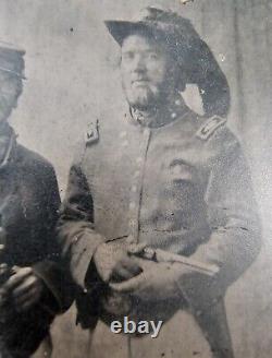 Decorated Armed Civil War Soldiers Al & Fred Sixth Plate Tintype Photo