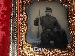Double Armed Civil War Soldier 1/6 Plate Ambrotype & Mint Full Case