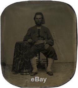 Early Civil War Zouave Soldier Armed with Pistol Neff Patent Melainotype