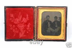 Exceptional Tintype Photograph Father & Son Civil War Union Soldiers withUS Flag