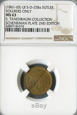 For Soldiers Only Wm. Jones Civil War Sutler token NGC MS63 Ex Tanenbaum PLATE
