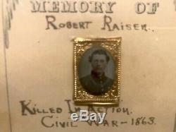 Framed Civil War Soldier Memorial Robert Raisen Killed In Action 1863 With Photo