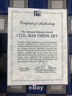 Franklin Mint Pewter CIVIL War Soldier Chess Set Complete With Board And Books