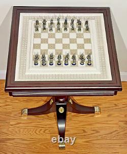 Franklin Mint Raj Chess Board Table Civil War Union Confederate Pewter Soldiers