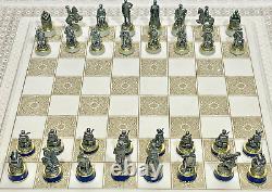 Franklin Mint Raj Chess Board Table Civil War Union Confederate Pewter Soldiers