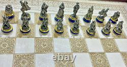 Franklin Mint Raj Chess Board Table Civil War Union Confederate Pewter Soldiers