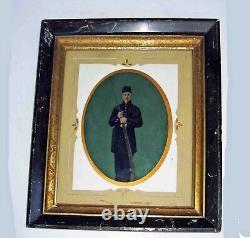 Full HAND COLORED 8 x 6 Whole Pl TINTYPE of Union CIVIL WAR SOLDIER with MUSKET