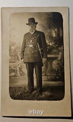 GAR Soldier William A Smith Rppc Civil War Veteran Uniform Sword Medals Hat Belt