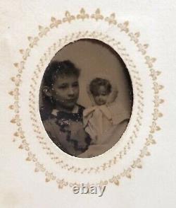 Gem tintype family photo album, Civil War soldier, dog, doll, Massachusetts