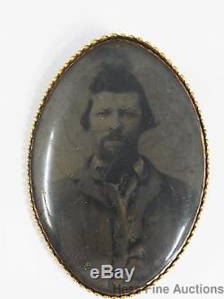 Genuine Civil War Confederate Soldier Tintype Set in 14k Gold Pin or Pendant