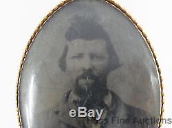 Genuine Civil War Confederate Soldier Tintype Set in 14k Gold Pin or Pendant