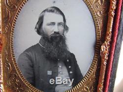 Great looking Civil War soldier with beard & corps badge purple glass ambrotype