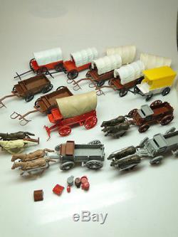 HUGE LOT Plastic Figure Covered Wagons Horses Civil War Soldiers
