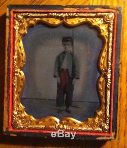 Hand Colored Civil War Tintype of child soldier confederate Cond. VG