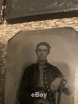 Handsome CIVIL WAR UNION SOLDIER 6th Plate Tintype tinted 13 button Frock Coat