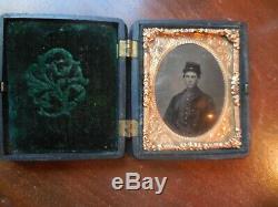 Handsome Young Union Soldier in Kepi Full Cased 9th Plate Tintype Civil War