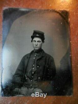 Handsome Young Union Soldier in Kepi Full Cased 9th Plate Tintype Civil War