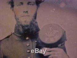 ID'ed Civil War Soldier Ambrotype Photo with Hat Marked 9th NEW HAMPSHIRE INF Vols